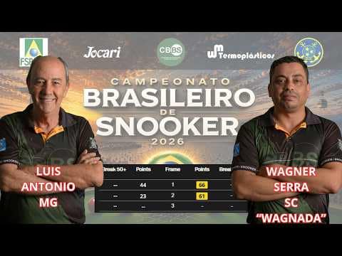 Capa: WAGNER SERRA  - SC X LUIS ANTONIO - MG | | CAMPEONATO BRASILEIRO DE SNOOKER 2026 | RJ