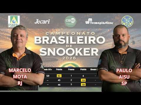Capa: MARCELO MOTA - RJ  X PAULINHO AISU  - SP  |  CAMPEONATO BRASILEIRO DE SNOOKER 2026 | RJ